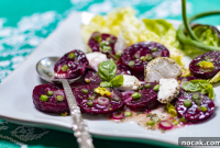 Tender Steamed Baby Beets in Garlic-Scape Vinaigrette