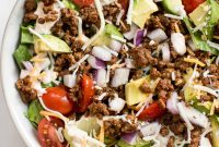 Low-Carb Chicken Taco Salad with Creamy Avocado Dressing