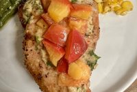 Grilled Pork Chops with Caramelized Peaches and Herb Pan Sauce