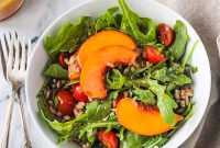 Arugula, Peach & Farro Salad with Orange Vinaigrette