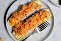 Buffalo Chicken Stuffed Zucchini Boats with Cheesy Filling