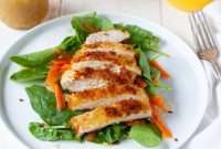 Panko-Crusted Chicken Spinach Salad with Orange-Ginger Dressing