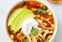 Slow Cooker Chicken Tortilla Soup with Crispy Tortilla Strips