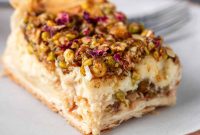 Baklava Cheesecake Bars with Honeyed Pistachios