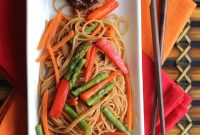 Hoisin-Glazed Mini Meatloaf Muffins Over Asian Noodles & Veggies