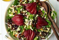 Red Wine-Poached Pear Salad with Blue Cheese, Pancetta & Walnuts