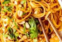 Creamy Spicy Peanut Noodles with Garlic and Lime