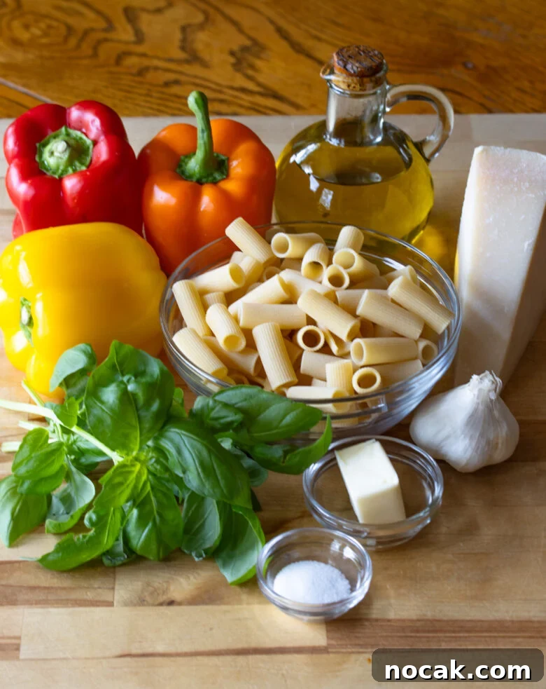 Ingredients necessary to make this amazing bell pepper sauce for pasta.