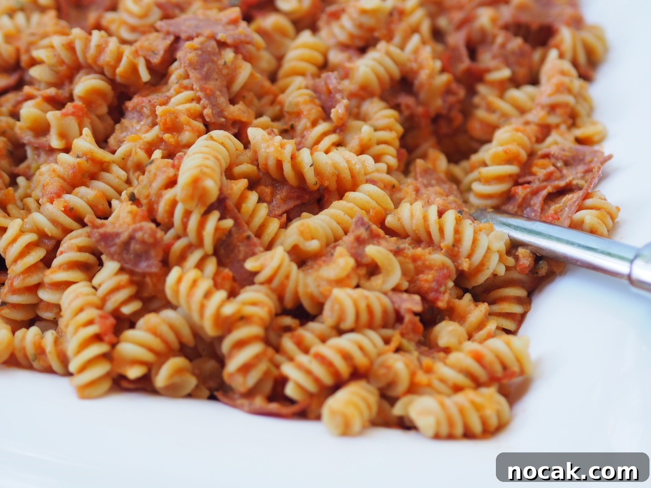 Creamy Five Vegetable and Salami Fusilli Pasta