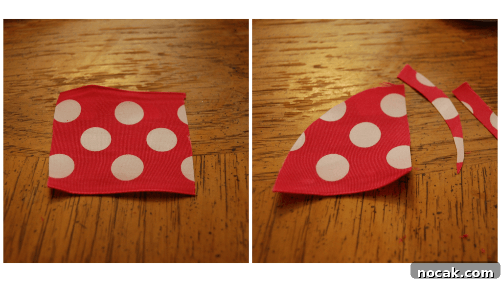 DIY Party Hat Hair Clip for Birthdays, Festivals & Celebrations 5 collage image with the ribbon to cut it into a rounded triangle to make the hat for the party hat hair clip