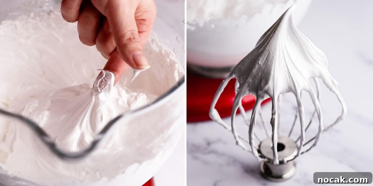 Strawberry Pavlova Recipe: Crisp Meringue with Fresh Berries 4 Photos showing the process of achieving stiff peaks with egg whites