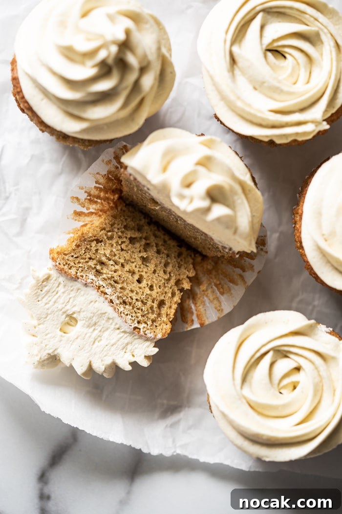 Keto Vanilla Cupcakes: Fluffy Gluten-Free Paleo Recipe 6 Halved keto vanilla cupcake showing fluffy texture