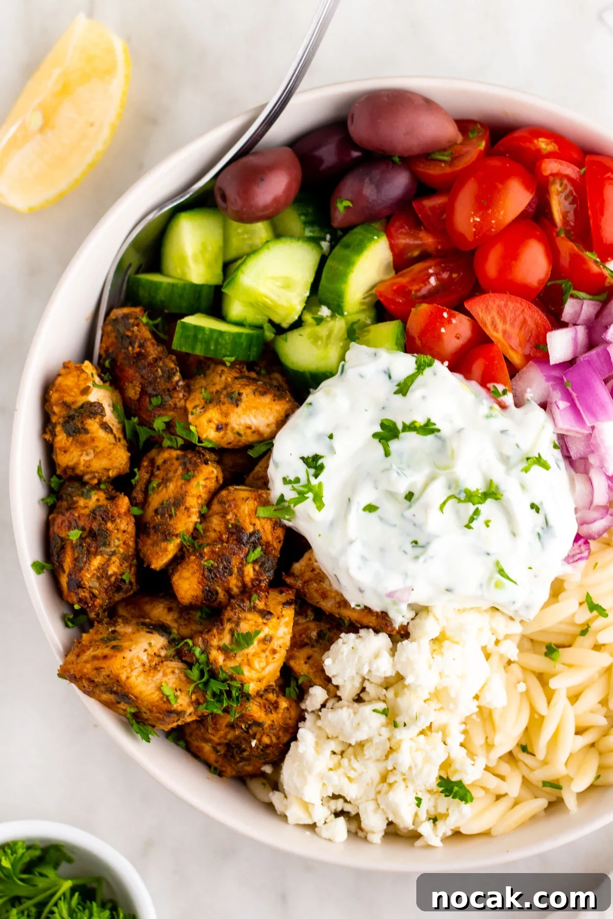 assembled chicken gyro bowls how-to-make-chicken-gyro-bowls-assembled