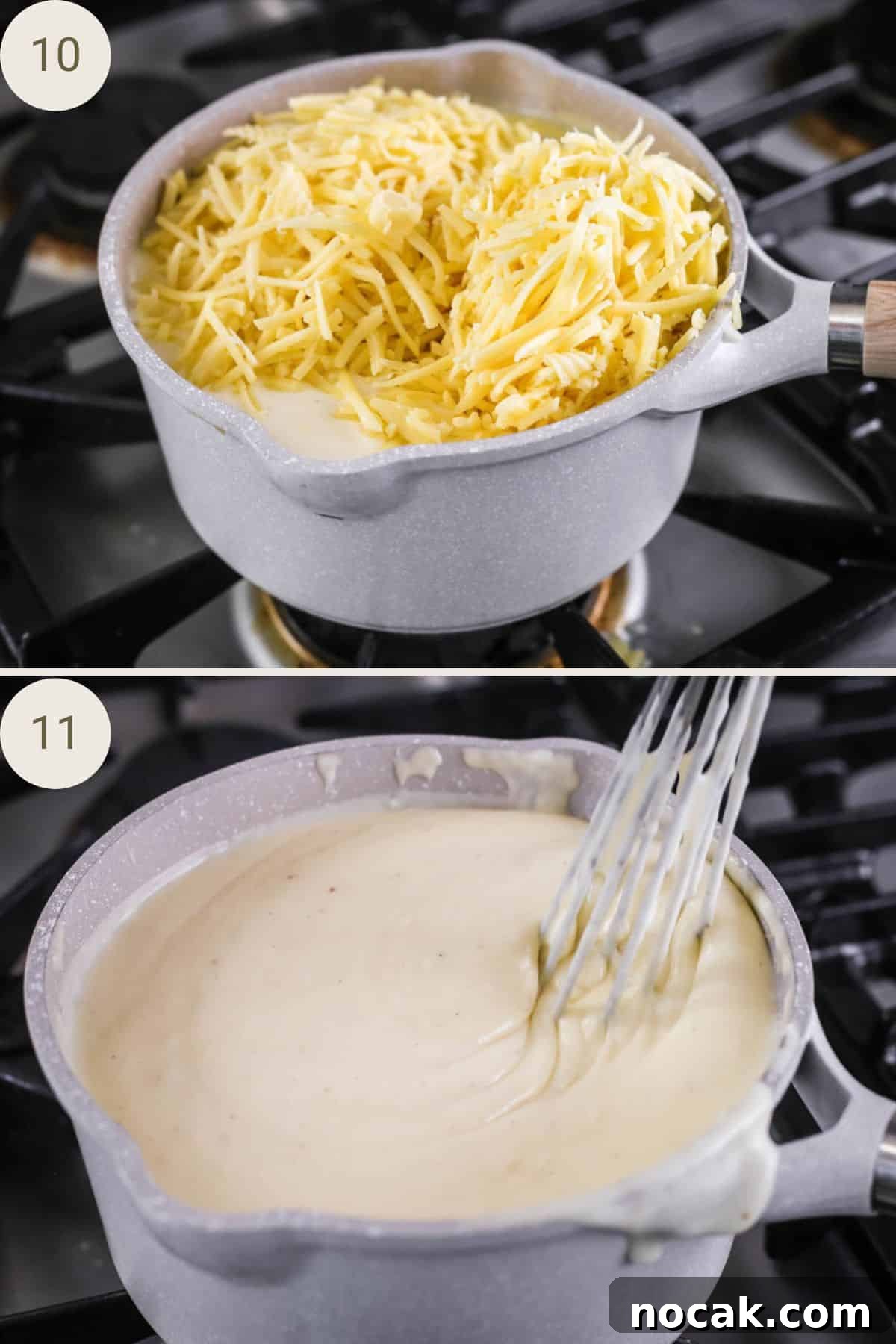 Creamy Gluten-Free Cheese Sauce Recipe for Dips & Pasta 7 Cheese added to thickened sauce and whisked in until smooth.