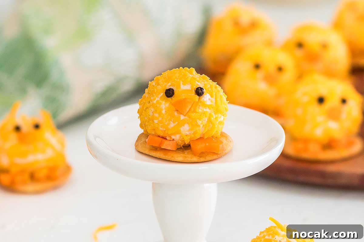 35 Easter Appetizers to Kick Off Your Holiday Feast 11 Cheesy chick crackers on a white plate, perfect for an Easter appetizer.