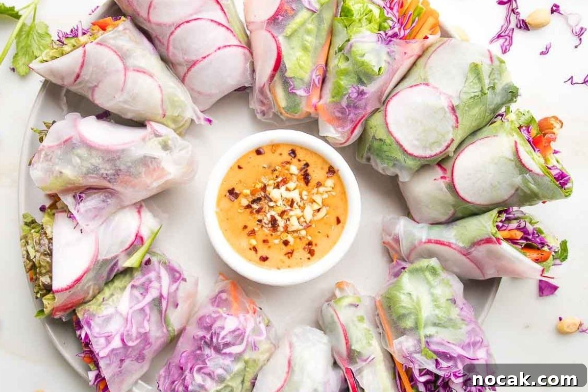 35 Easter Appetizers to Kick Off Your Holiday Feast 20 An Easter appetizer of fresh spring rolls filled with vegetables served with peanut dipping sauce.