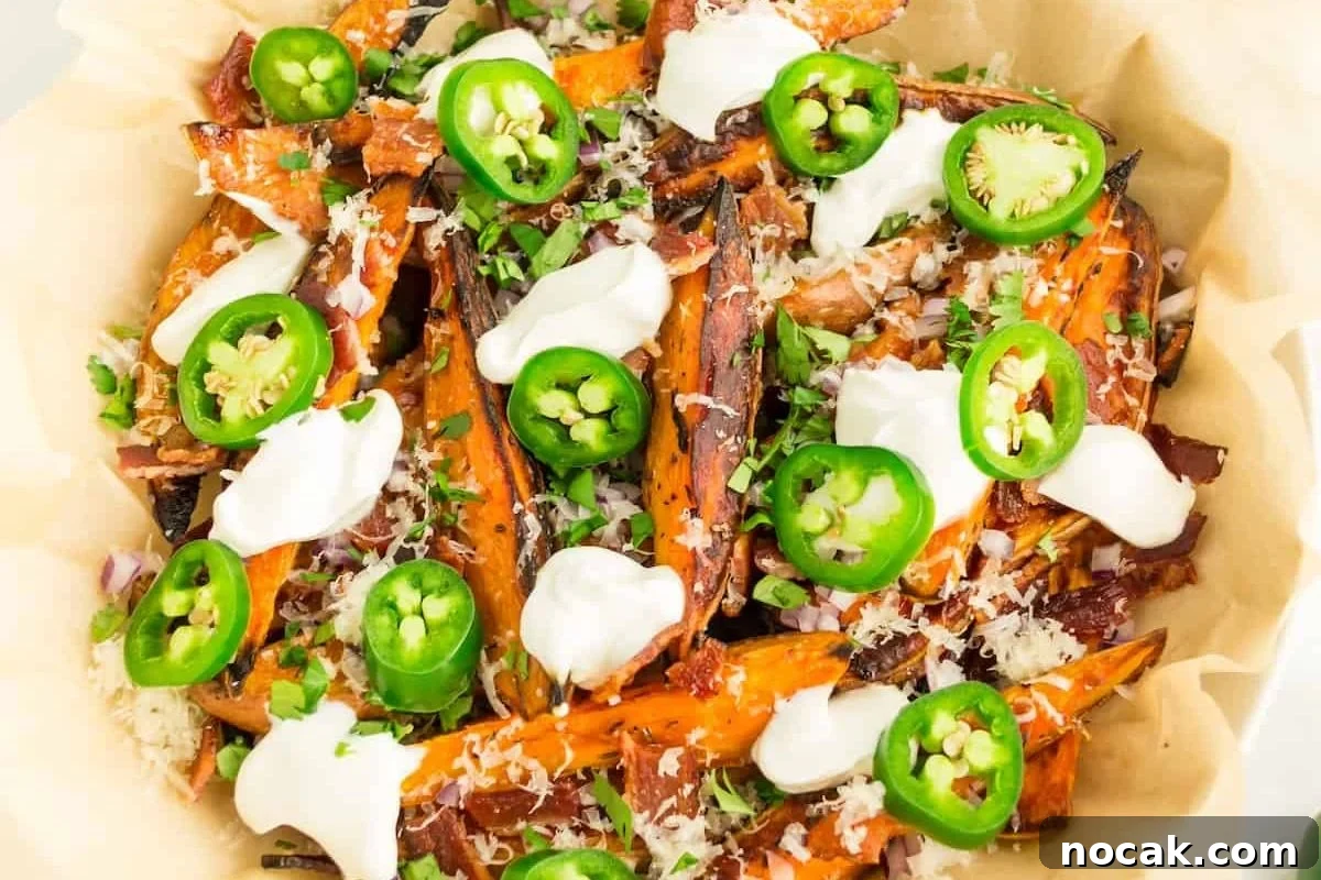35 Easter Appetizers to Kick Off Your Holiday Feast 22 An Easter appetizer of baked sweet potato fries topped with melted cheese, dollops of sour cream, and sliced jalapeños.