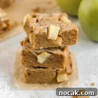 Apple blondies stacked 3 high.