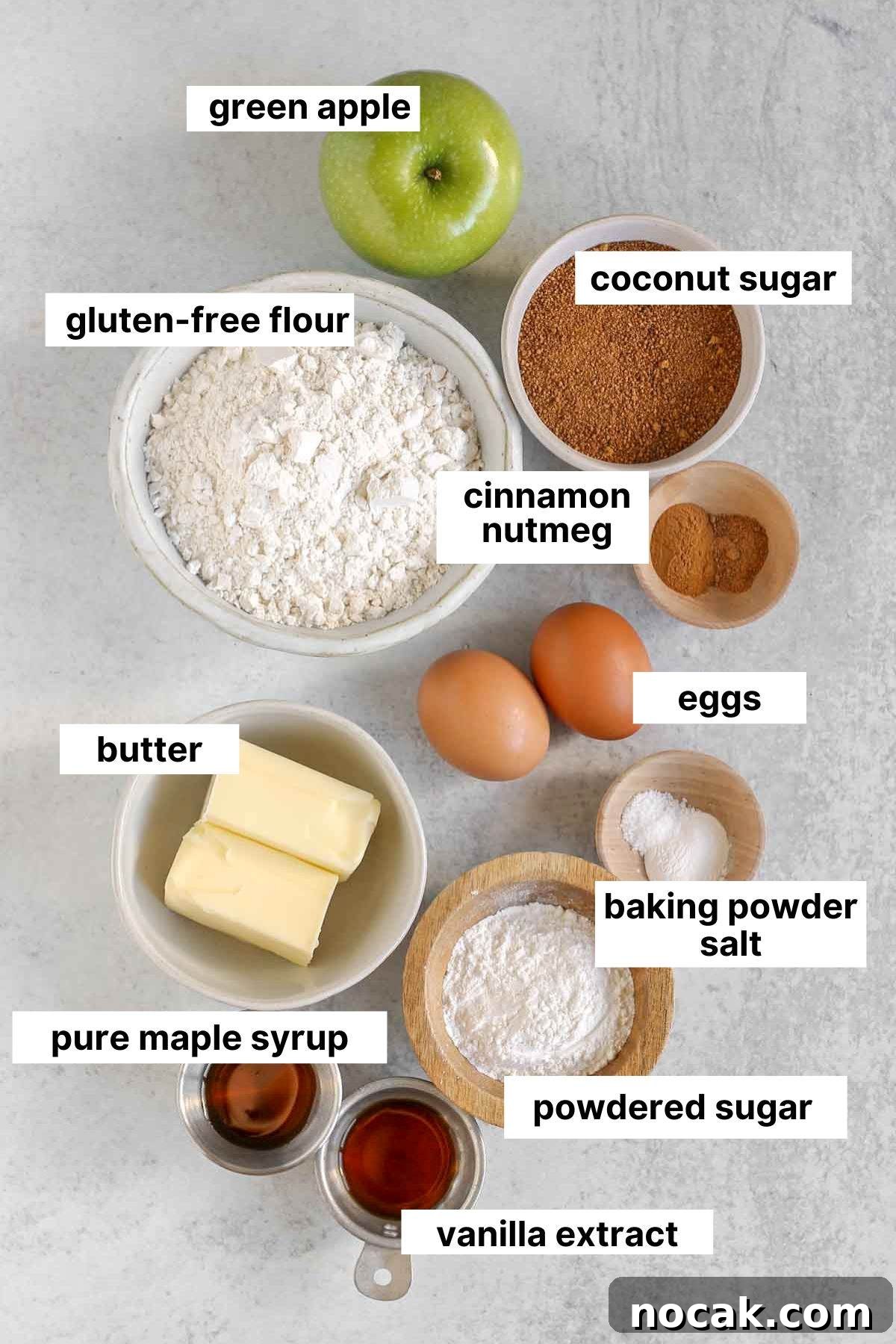 Labeled ingredients for gluten-free apple blondies.