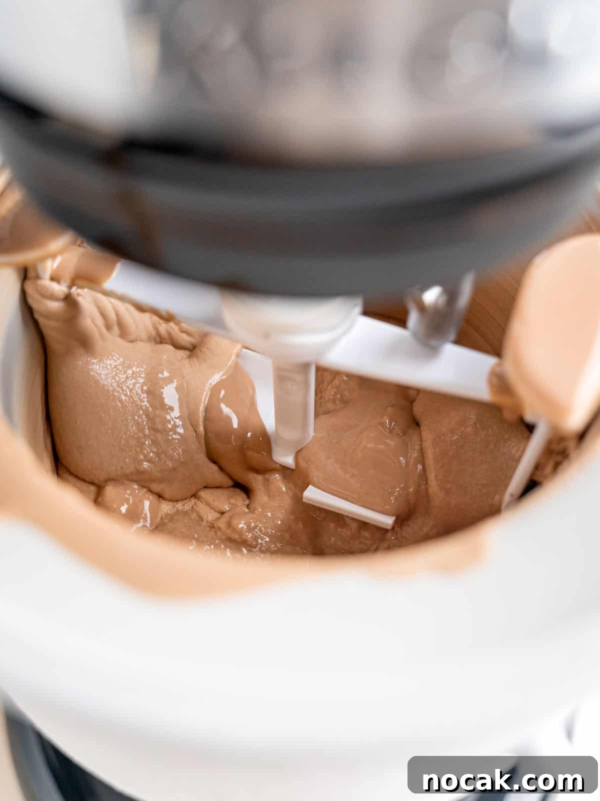 Chocolate Malted Crunch Ice Cream Recipe: Creamy Malted Chocolate with Crispy Crunch 10 Churning chocolate malted ice cream in a Kitchenaid ice cream maker attachment.
