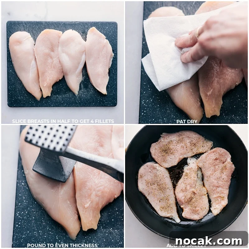 Marry Me Chicken boasts succulent chicken breasts Slice breasts in half to get thinner fillets; pat dry; pound to even thickness; add to skillet for this marry me chicken recipe.