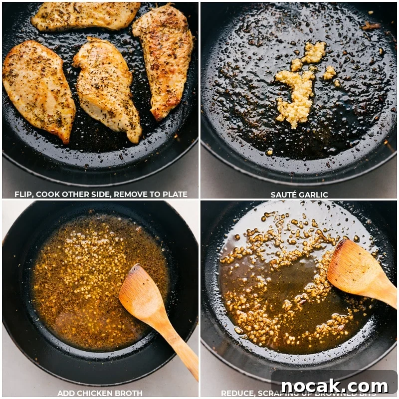 How To Cook The Perfect Marry Me Chicken Chicken being cooked to perfection then the garlic and broth added to start the creamy sauce.