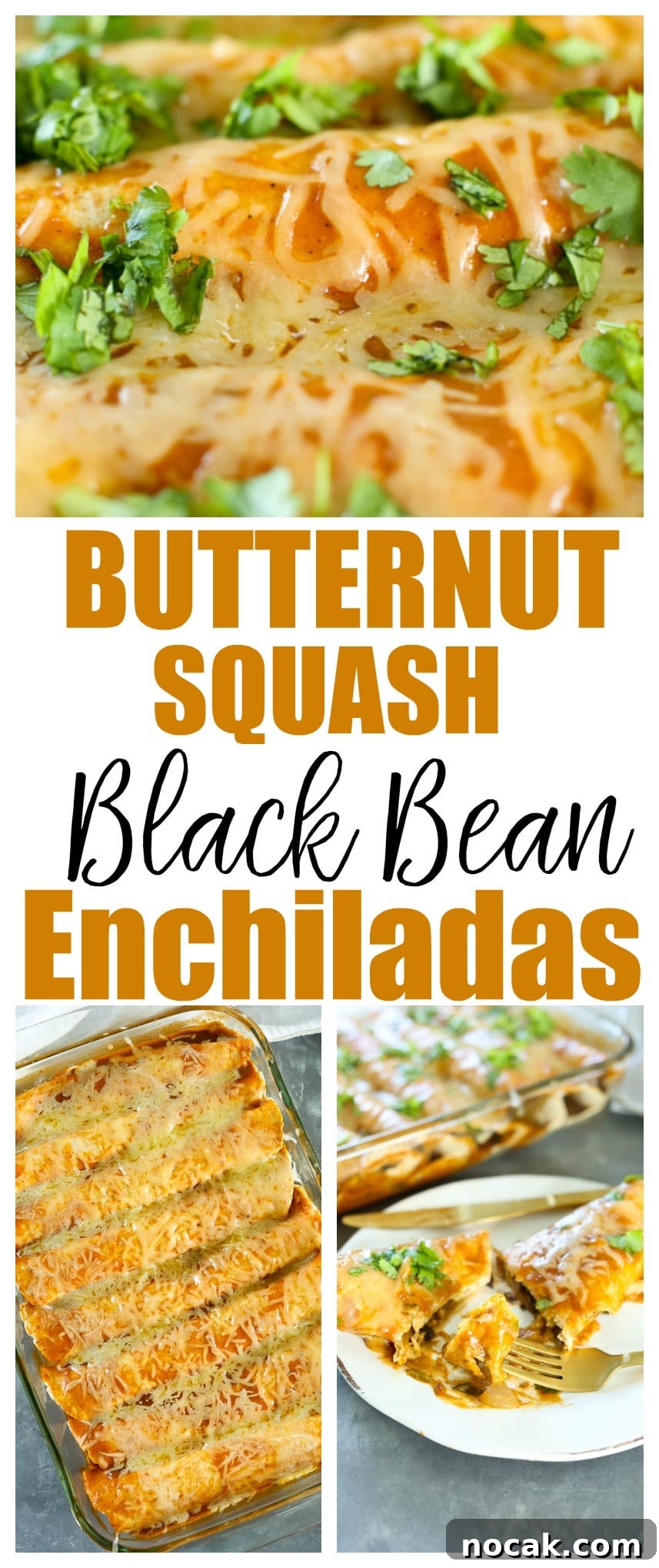 Butternut Squash Black Bean Enchiladas recipe. 25 minutes total for this easy and healthy weeknight dinner recipe! #vegetarian #healthy #weeknightdinner