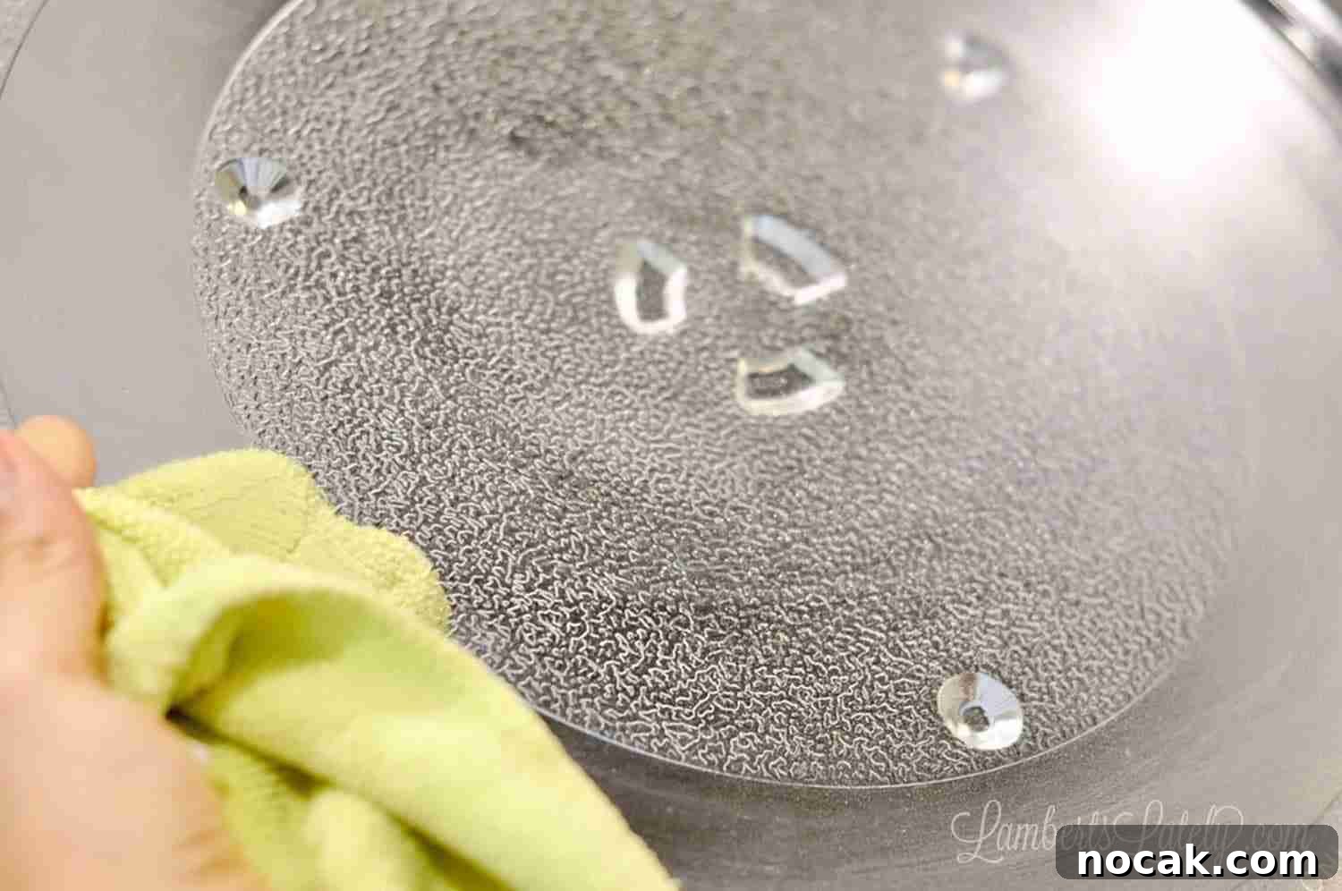 Clean Your Microwave Quickly Using Vinegar and Water 8 cleaning the turntable of a microwave with microfiber cloth