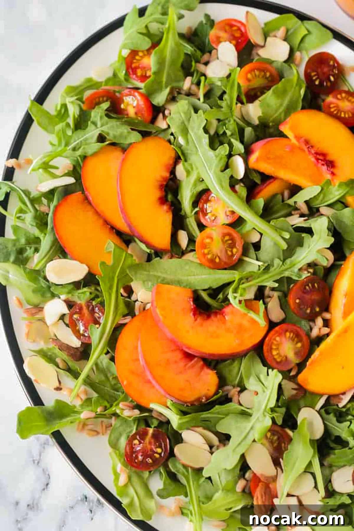 Arugula, Peach & Farro Salad with Orange Vinaigrette 4 img 15948 3