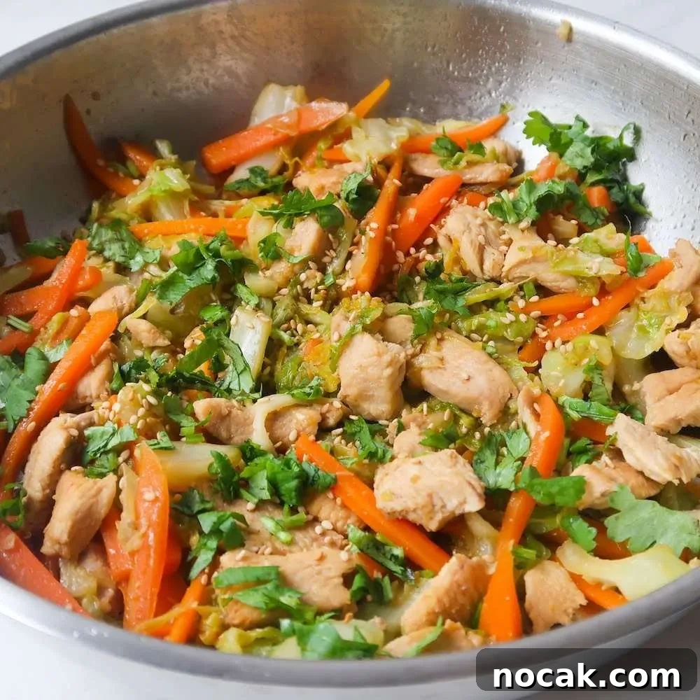 Chicken Egg Roll Bowl: Flavorful Low-Carb Stir-Fry Bowl 8 You are going to want to eat this healthy egg roll in a bowl every single day! This deconstructed version of an egg roll is made with chicken and is the perfect low-carb high-protein one-pan dinner recipe. Ready in about 20 minutes, this chicken egg roll in a bowl recipe is easy to make, pretty cheap, dairy- and gluten-free.