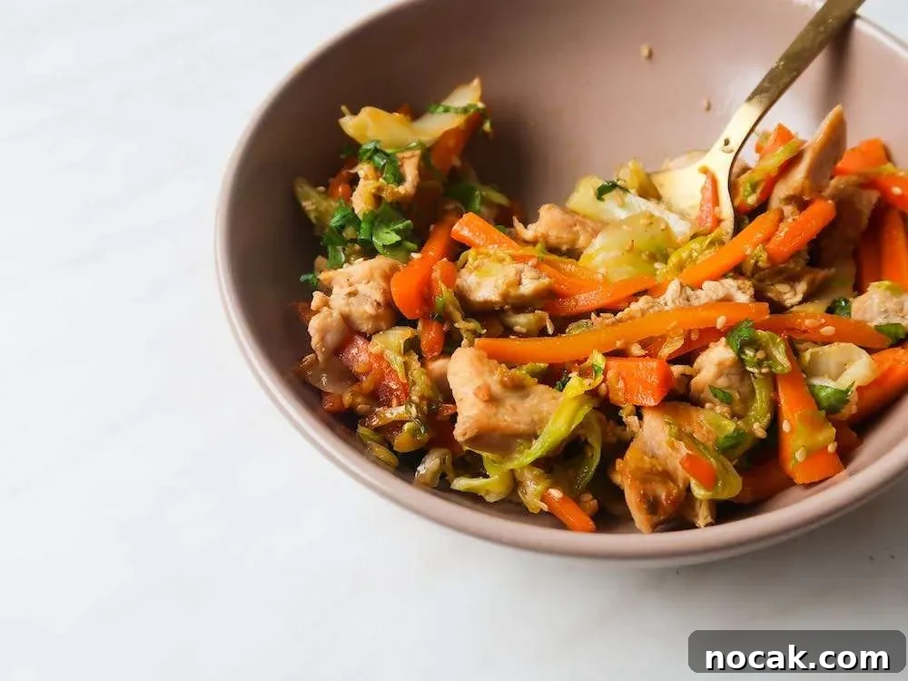 Chicken Egg Roll Bowl: Flavorful Low-Carb Stir-Fry Bowl 4 You are going to want to eat this healthy egg roll in a bowl every single day! This deconstructed version of an egg roll is made with chicken and is the perfect low-carb high-protein one-pan dinner recipe. Ready in about 20 minutes, this chicken egg roll in a bowl recipe is easy to make, pretty cheap, dairy- and gluten-free.