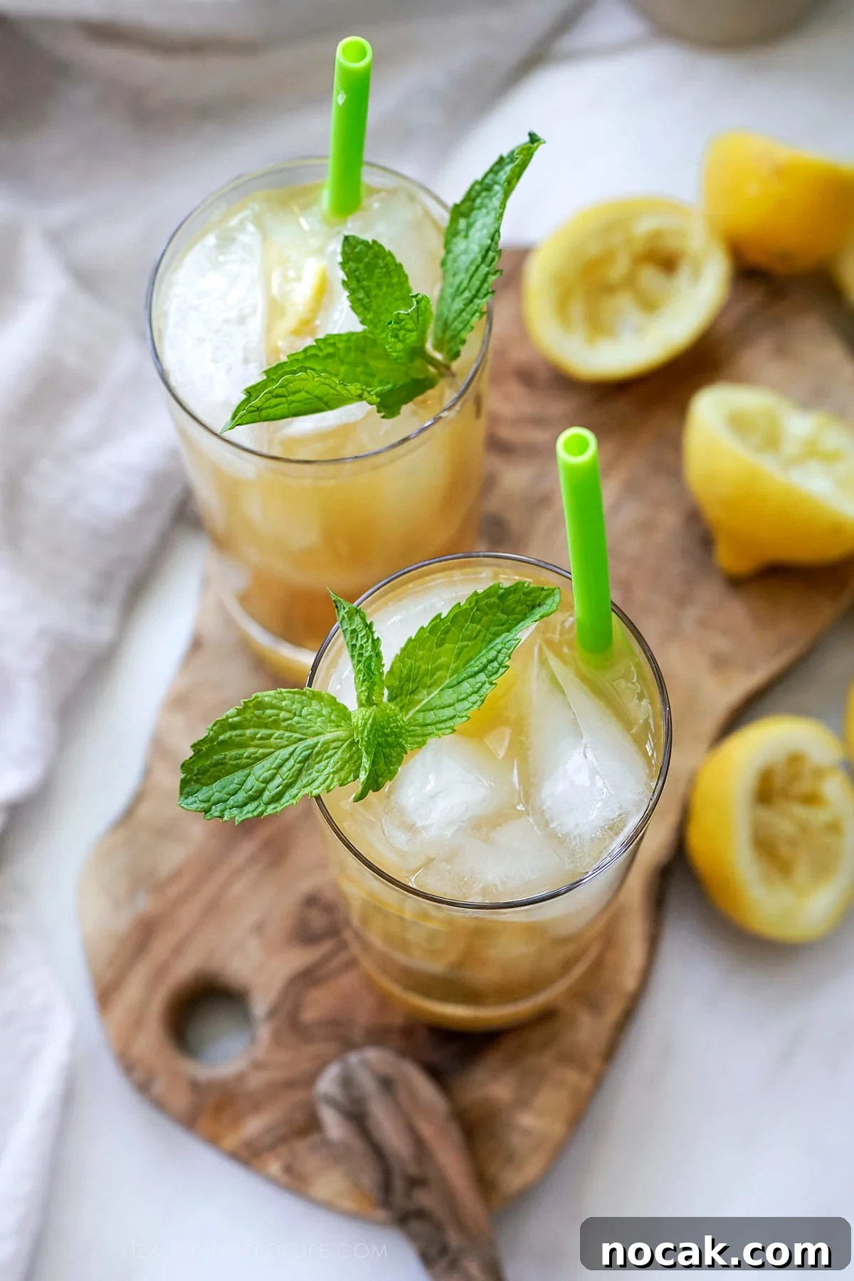 Refreshing Green Tea Lemonade with Fresh Lemon and Mint 8 Over head shot of green tea lemonade.