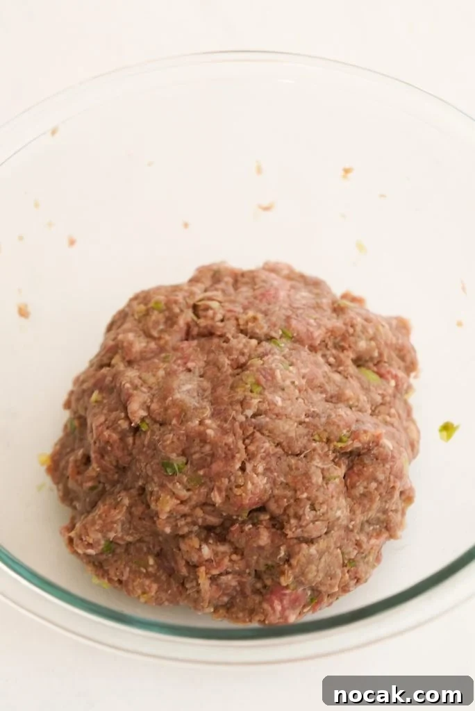 Spicy Firecracker Meatballs with Sweet Chili Glaze 7 firecracker meatball mixture after mixing to combine.