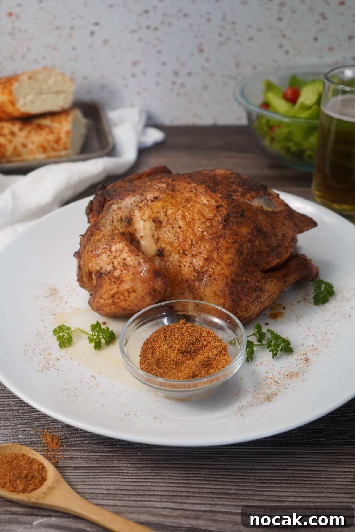 Juicy Smoked Whole Chicken Recipe for Tender, Flavorful Results 5 Whole chicken with seasonings on platter