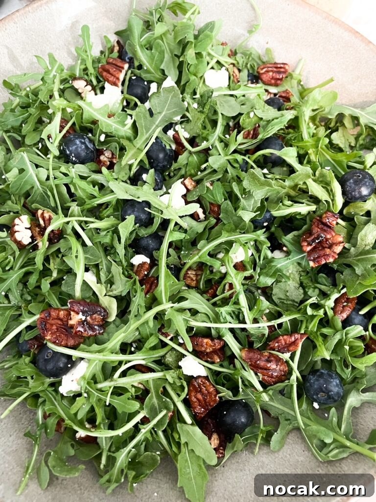 Summer Arugula Salad with Feta and Fresh Blueberries 3 The finished Summer Arugula, Feta, and Blueberry Salad