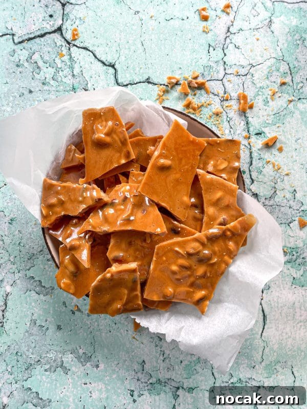 Classic Crunchy Peanut Brittle Recipe for Homemade Candy 12 peanut brittle in serving bowl