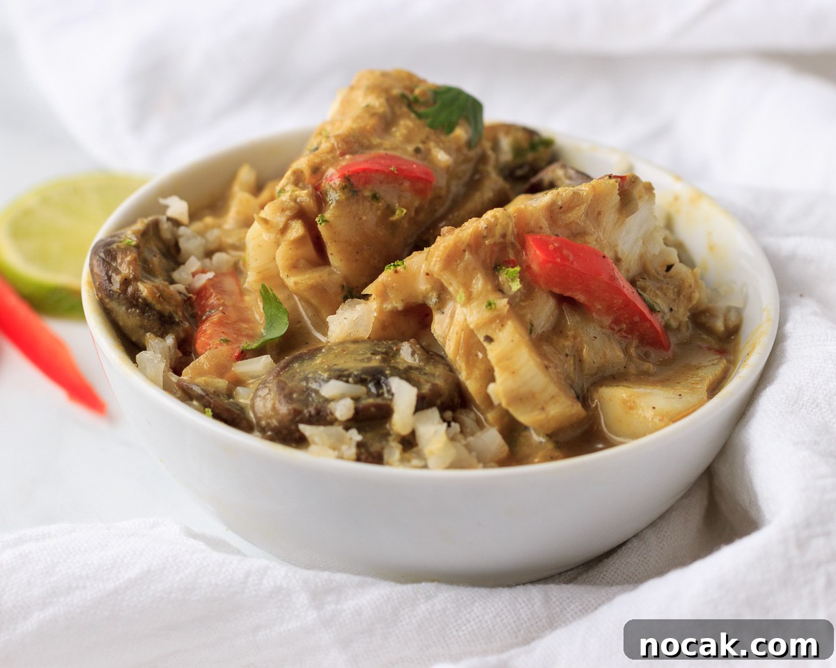 Keto Thai Fish Bowl Recipe: Low-Carb Coconut Curry Fish Bowls 5 One bowl with cauliflower rice , fish a, vegies and coconut Thai sauce.