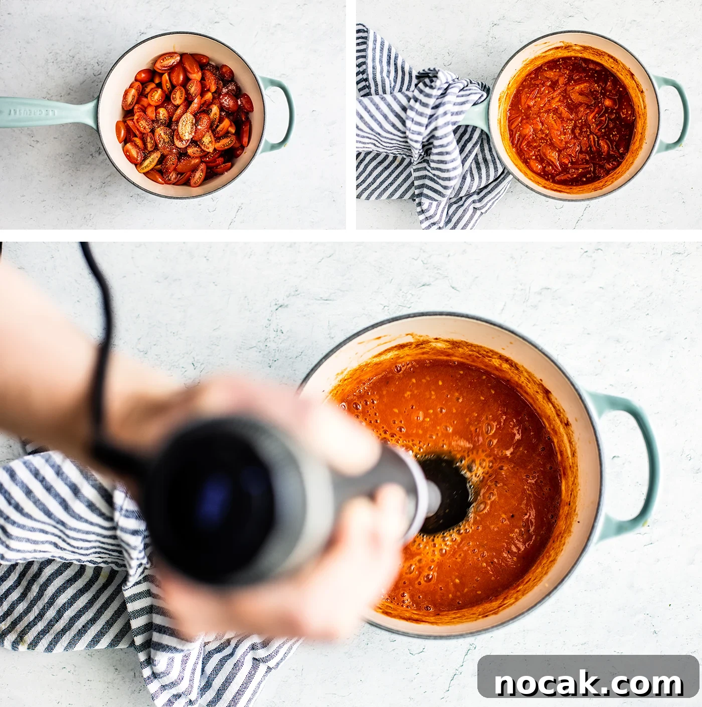 Homemade Ketchup Recipe: Simple from-Scratch Tomato Sauce 4 Simmered homemade ketchup being blended with an immersion blender.