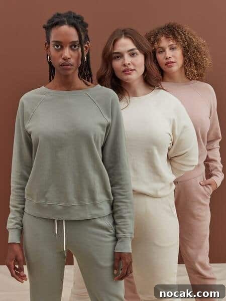 35 Ethical and Sustainable Loungewear Brands to Shop in 2024 14 Three girls wearing sweatsuits from the brand MATE the label.