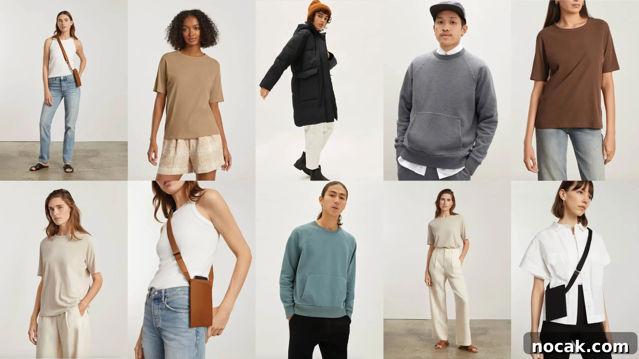 35 Ethical and Sustainable Loungewear Brands to Shop in 2024 6 Different men and women wearing various clothing items from Everlane.