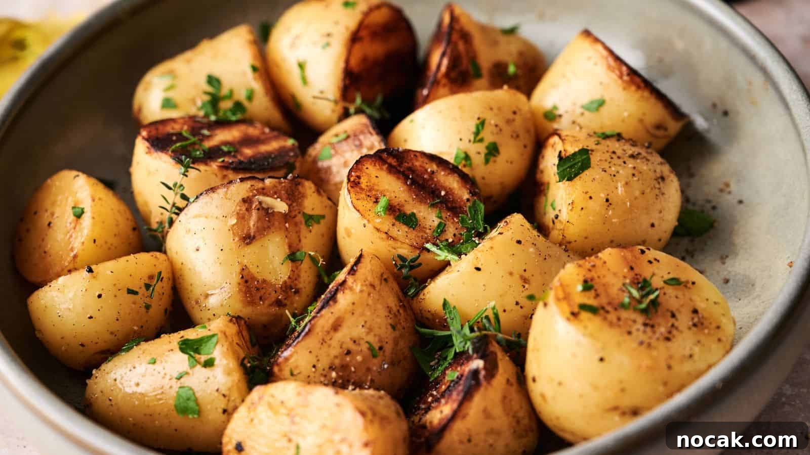 23 Crowd-Pleasing Cookout Recipes for Memorial Day Weekend 4 A bowl of roasted potato chunks garnished with chopped herbs and black pepper.