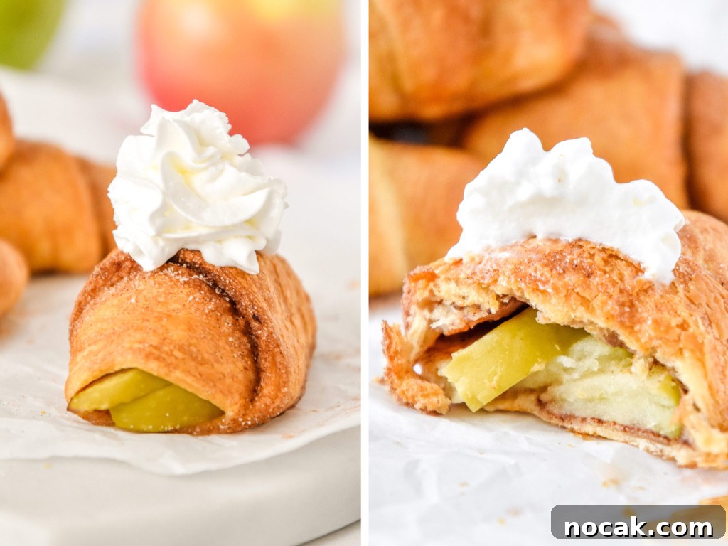 Air Fryer Apple Pie Crescent Rolls Recipe 15 air fryer apple pie crescent roll with whipped cream on top.