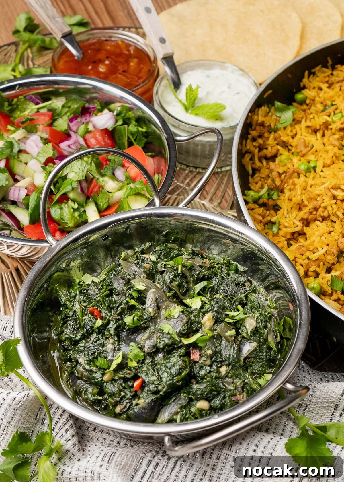 Saag Bhaji Recipe: Creamy Indian Spinach Curry with Spices 2 Indian Spinach Curry in a Balti dish