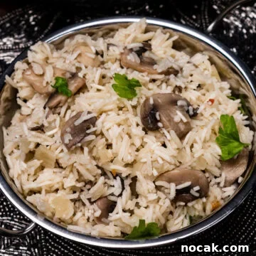 Mushroom rice served in a Balti dish