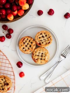 Mini Cherry Pies Recipe: Perfect Bite-Sized Cherry Hand Pies 16 Three mini cherry pies on a plate with forks nearby.