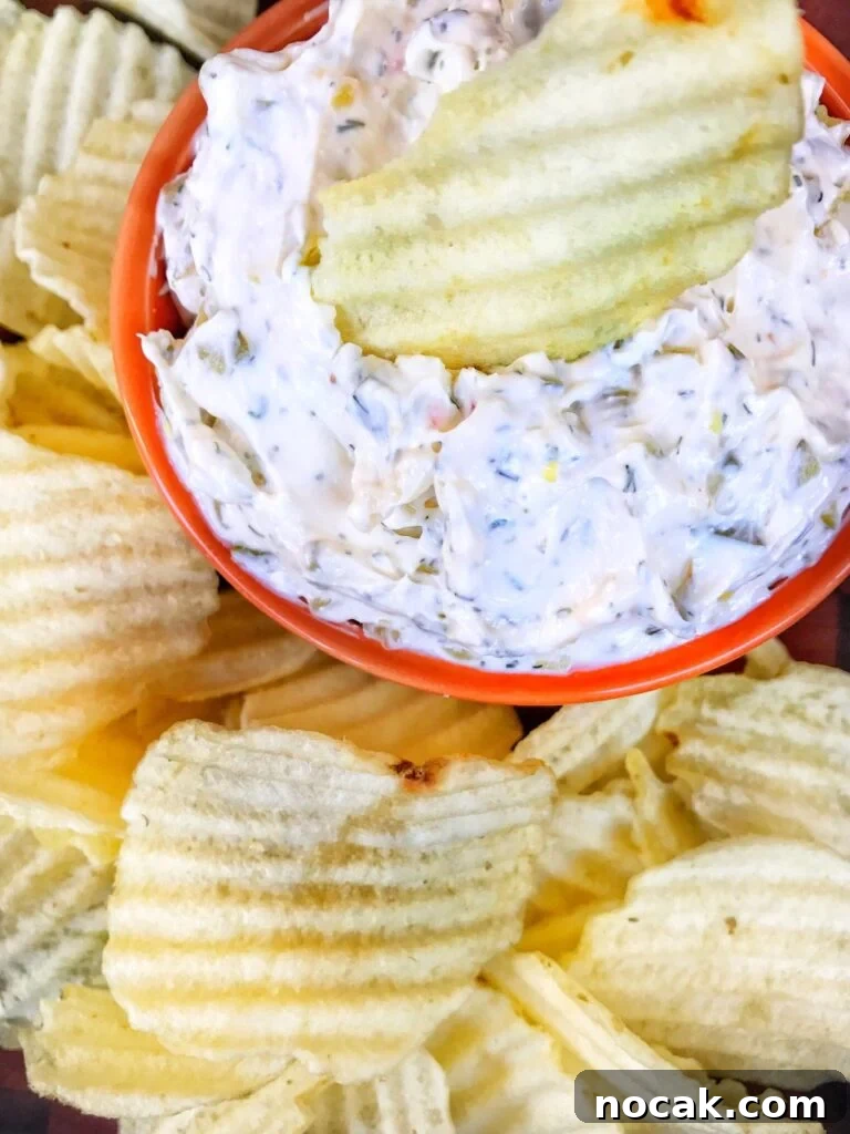 Dorito Dip Recipes: 10 Crowd-Pleasing Dips for Nacho Nights 9 A chip placed on a white dip surrounded by more chips
