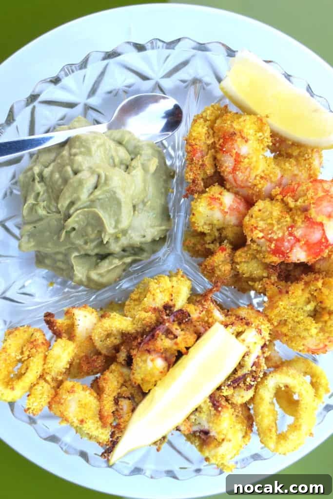 crispy baked calamari & prawns with avocado salsa