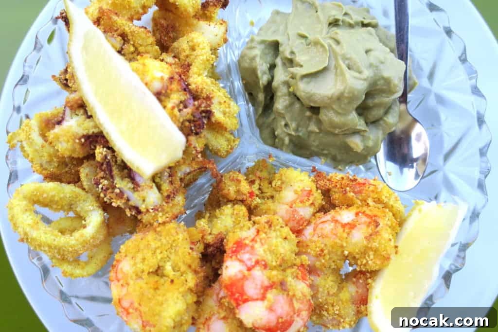 crispy baked calamari & prawns with avocado salsa