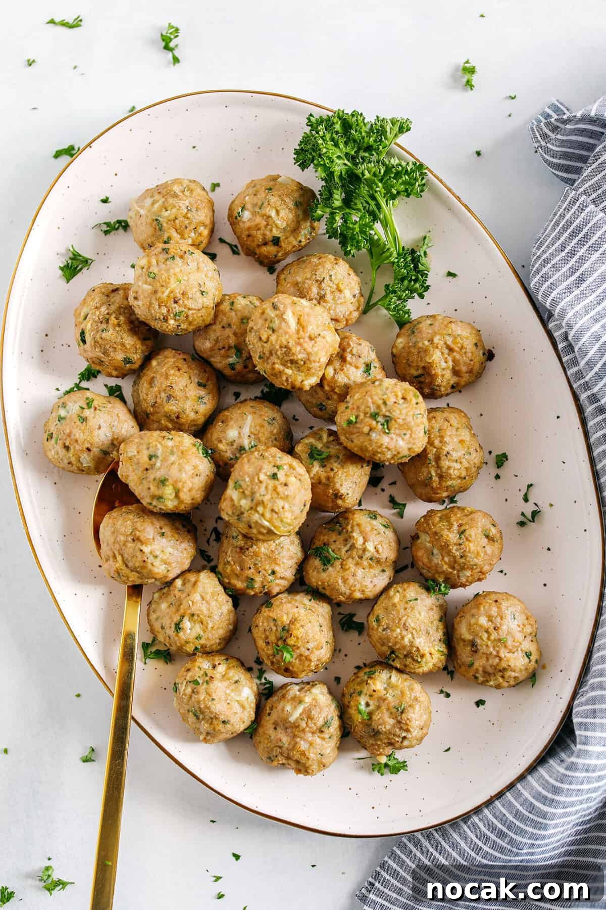 Juicy Turkey Meatballs with Garlic and Herbs 5 These Easy Turkey Meatballs are tender, juicy and packed with flavor! Made with just a few simple ingredients in under 30 minutes, these baked homemade meatballs can be added to any favorite dish!