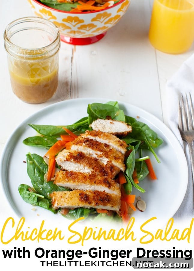 Chicken Spinach Salad with Orange-Ginger Dressing from thelittlekitchen.net Chicken Spinach Salad with Orange-Ginger Dressing from thelittlekitchen.net